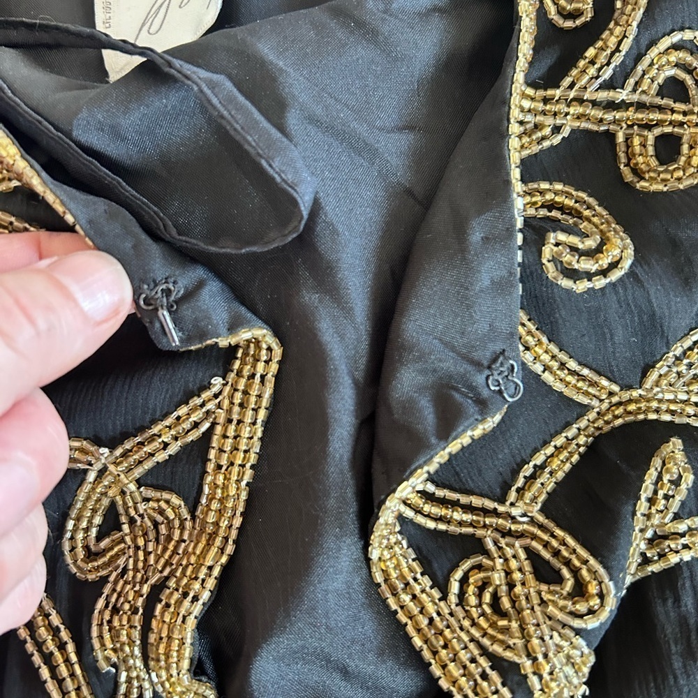 LORD AND TAYLOR Vintage Silk Gold Beaded Dress Jacket Size 10 Mob Wife - Picture 8 of 11